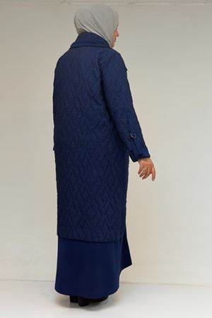 46018 Büyük Beden Fermuar Cepli Modal-Kapitone Kaban - İndigo-İndigo