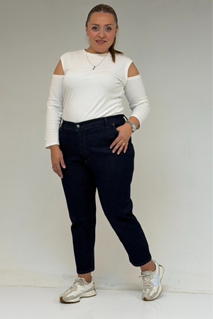 9125-6 Büyük Beden Boy Friend Kot Pantolon -  Koyu Lacivert