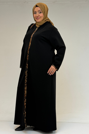 56019 Büyük Beden Biyeli Fermuarlı Hakim Yakalı Çelik Ferace - Siyah