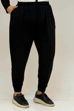 47068 Büyük Beden Çıtçıt Detaylı Modal Tunik Takım - Siyah