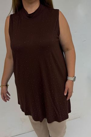 58506 Büyük Beden Taş Baskılı Penye İçlik - Kahve