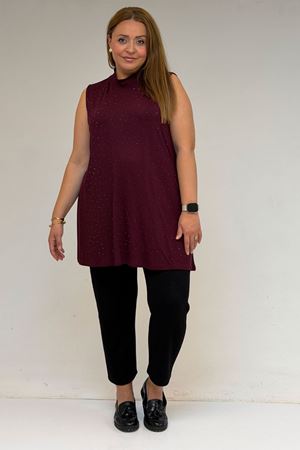 58506 Büyük Beden Taş Baskılı Penye İçlik - Bordo