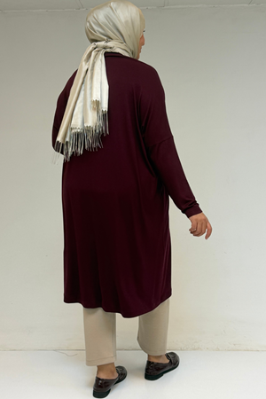 28092 Büyük Beden Düşük Kol Penye Tunik - Bordo