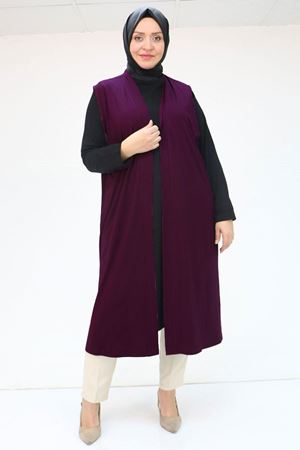 34000 Büyük Beden Penye Giy-Çık Yelek - Mor