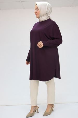 38111 Büyük Beden Basic Penye Tunik - Mor