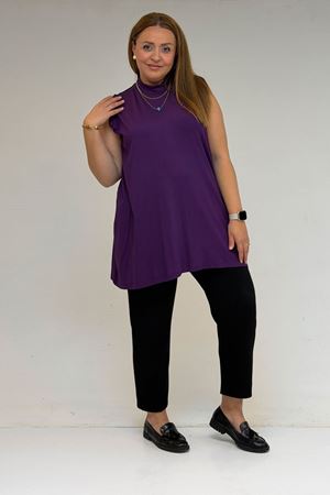 58501 Büyük Beden Hakim Yakalı Penye İçlik - Mürdüm