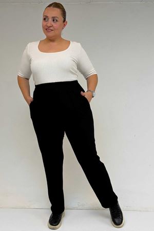 39001 Büyük Beden Yüksek Beli Lastikli Penye Pantolon - Siyah