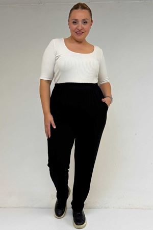 39001 Büyük Beden Yüksek Beli Lastikli Penye Pantolon - Siyah