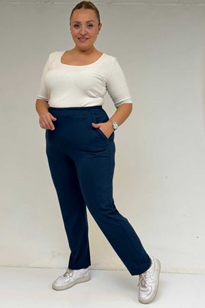39001 Büyük Beden Yüksek Beli Lastikli Penye Pantolon -Petrol