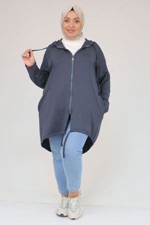 53053 Büyük Beden Eteği Oval Kesim Modal Ceket - Antrasit