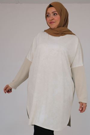 58164 Büyük Beden Basic Modal Tunik - Bej