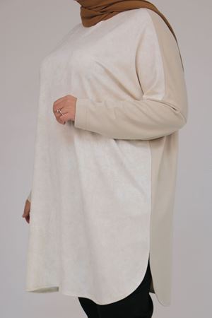 58164 Büyük Beden Basic Modal Tunik - Bej