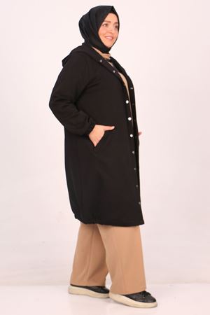 33095 Büyük Beden Çıtçıtlı Altı Lastikli Üç İplik Kap - Siyah