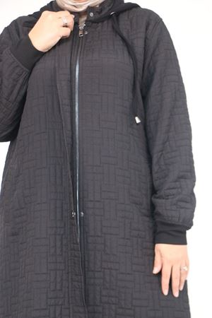 53043 Büyük Beden Yakalı Modal-Kapitone Kap - Siyah