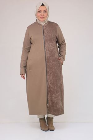 53058 Büyük Beden Fermuarlı Batik-Modal Ceket - Vizon