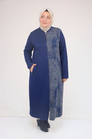 53058 Büyük Beden Fermuarlı Batik-Modal Ceket - İndigo