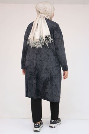 57070 Büyük Beden Önü Simetri Kesim Batik Pantolonlu Takım - Siyah