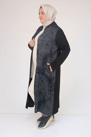 53058 Büyük Beden Fermuarlı Batik-Modal Ceket - Siyah