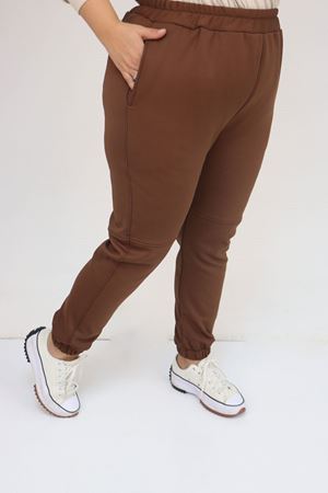 59508 Büyük Beden Parçalı Beli Lastikli Tayt - Kahve