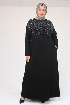 42033 Büyük Beden Yandan Cepli Modal Elbise - Siyah