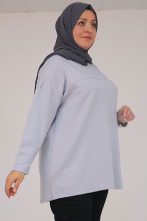 58132 Büyük Beden Önü Çıma Detaylı Yanı Yırtmaçlı Modal Tunik - Gri