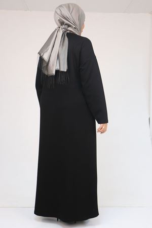 42033 Büyük Beden Yandan Cepli Modal Elbise - Siyah