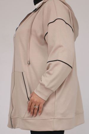 43072 Büyük Beden Waterport Biyeli Modal Ceket - Bej