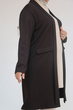 53048 Büyük Beden Cepli Uzun Modal Ceket - Kahve