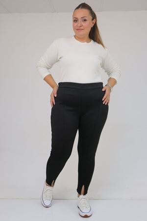 59507 Büyük Beden Önü Yırtmaçlı İçi Şardonlu Tayt - Siyah