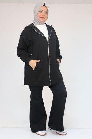 43072 Büyük Beden Waterport Biyeli Modal Ceket - Siyah