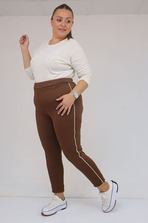 59504 Büyük Beden Biyeli  İçi Şardonlu Tayt - Kahve