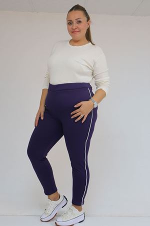 59504 Büyük Beden Biyeli  İçi Şardonlu Tayt - Mor