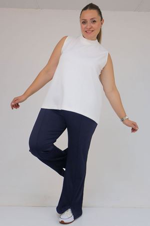 59506 Büyük Beden Paçası Yırtmaçlı İspanyol Paça Tayt Pantolon - Lacivert