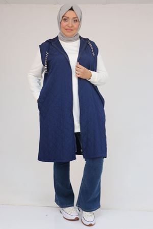54010 Büyük Beden Kapitone - Modal Yelek - İndigo