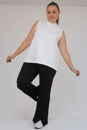 59506 Büyük Beden Paçası Yırtmaçlı İspanyol Paça Tayt Pantolon - Siyah