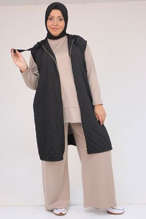 54009 Büyük Beden Kapitone - Modal Yelek - Siyah
