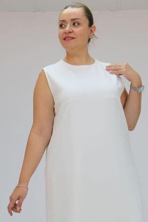 42050 Büyük Beden Modal Kolsuz Elbise - Ekru