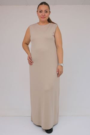 42050 Büyük Beden Modal Kolsuz Elbise - Bej