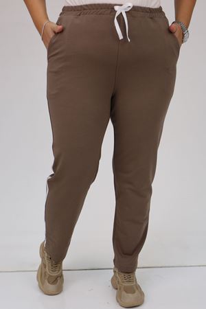 59505-1 Büyük Beden Yüksek Bel Lastikli  İki İplik Eşofman Altı - Vizon