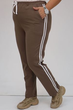 59505-1 Büyük Beden Yüksek Bel Lastikli  İki İplik Eşofman Altı - Vizon