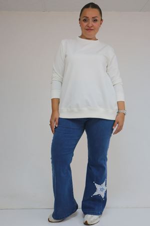 59033 Büyük Beden İspanyol Paça Aksesuar Detaylı Kot Pantolon - Mavi