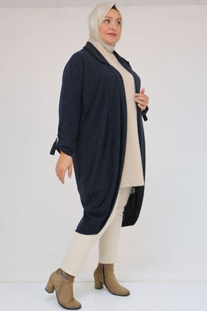 33056 Büyük Beden Petek Triko Waterport Detaylı Ceket - Lacivert