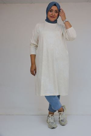 58153 Büyük Beden Basic Batik Modal Tunik - Batik Ekru
