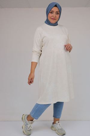 58153 Büyük Beden Basic Batik Modal Tunik - Batik Ekru