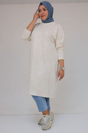 58153 Büyük Beden Basic Batik Modal Tunik - Batik Ekru