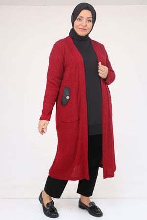 53035 Büyük Beden Cep Detaylı Mir Ceket - Bordo