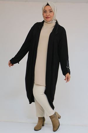 33056 Büyük Beden Petek Triko Waterport Detaylı Ceket -Siyah