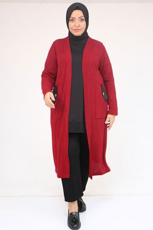 53035 Büyük Beden Cep Detaylı Mir Ceket - Bordo