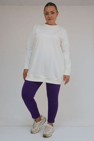 59503 Büyük Beden Beli Lastikli İçi Şardonlu Tayt - Mor