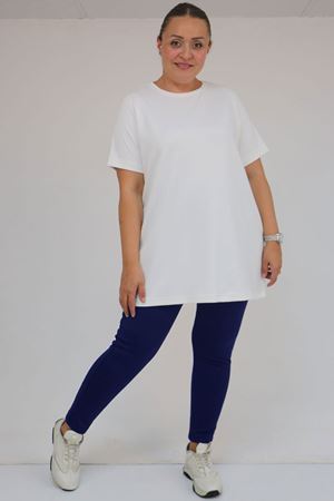 59503 Büyük Beden Beli Lastikli İçi Şardonlu Tayt - Lacivert